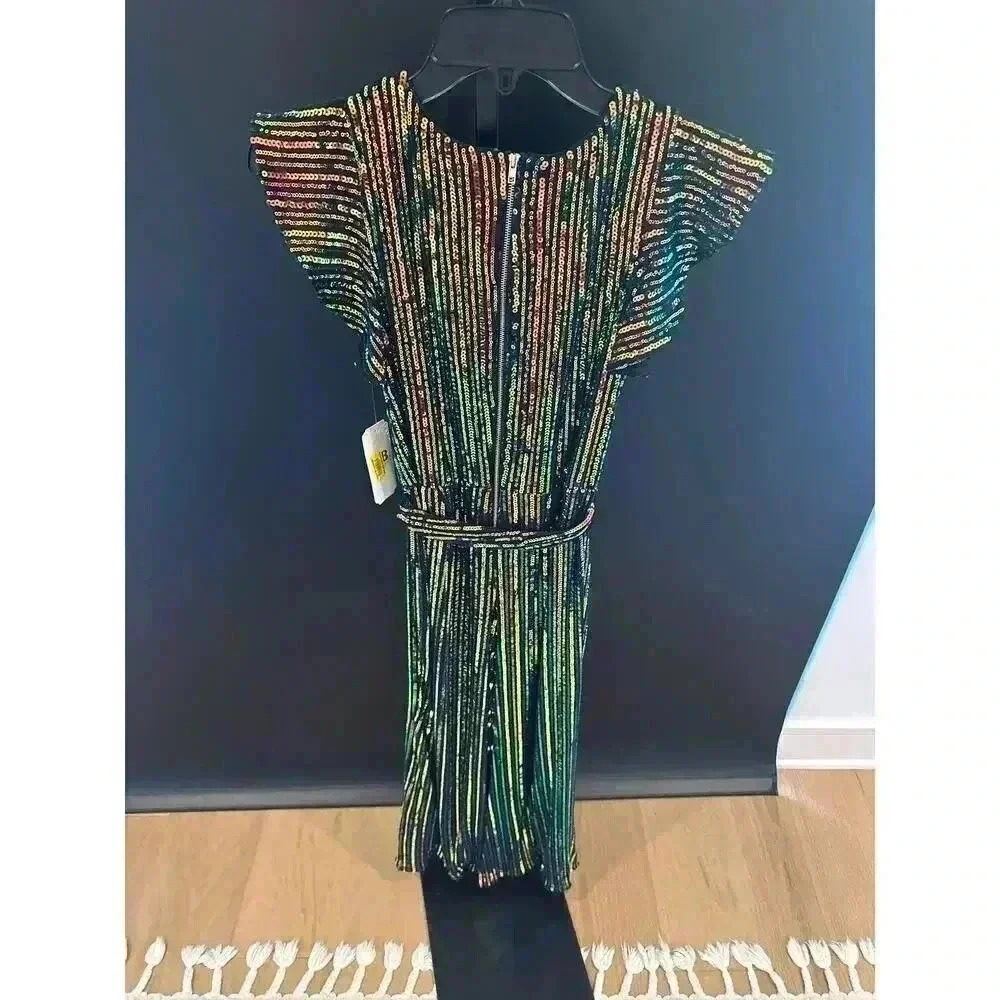GB Girls Multicolor Rainbow Stripe Sequin Midi Dress - Picture 7 of 10